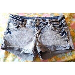 Reign By DEB Size 5 Jean Shorts Women Light Blue Low Rise Distressed Juniors Vtg